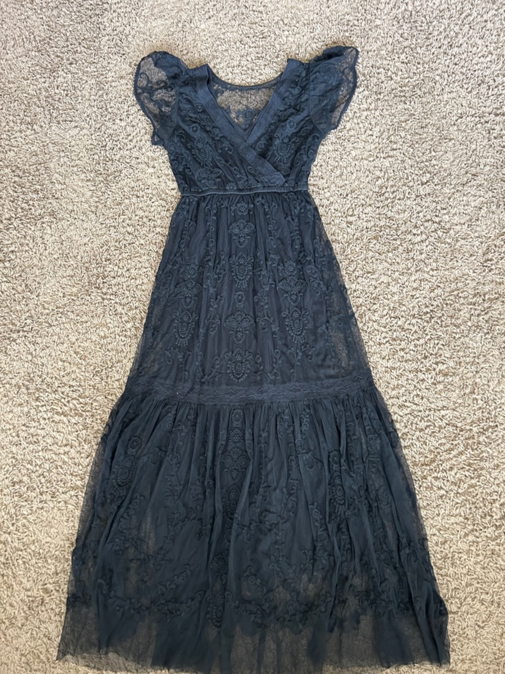 Sundance Black Lace Maxi Dress with Embroidered Overlay